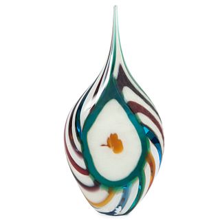 AFRO CELOTTO. Años 2000. Jarrón. Para Art Glass Studio. Elaborado en cristal Murano, trabajado en frío con detalles multicolor.
