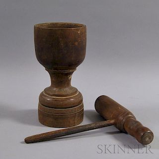 Large Turned Wooden Mortar and Pestle