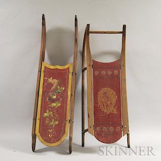 Two Red-painted and Stenciled Sleds