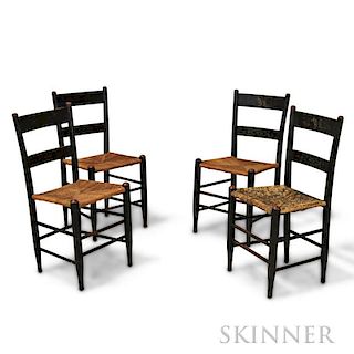 Set of Four Black-painted and Stenciled Side Chairs