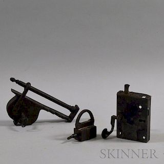 Two Early Iron Padlocks and a Door Lock