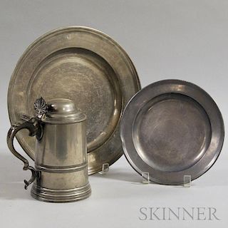 Pewter Tankard, Charger, and Plate