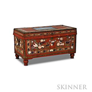 Chinese Export Polychrome-painted Brass-bound Leather and Camphorwood Trunk