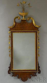 Georgian Parcel-gilt Inlaid Mahogany Scroll-frame Mirror