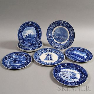 Nine Wedgwood Blue and White Transfer-decorated Plates