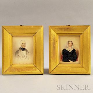 Pair of Framed G.M. Mather Watercolor Portraits of a Man and Woman