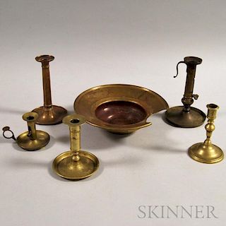 Six Mostly Brass Lighting Devices