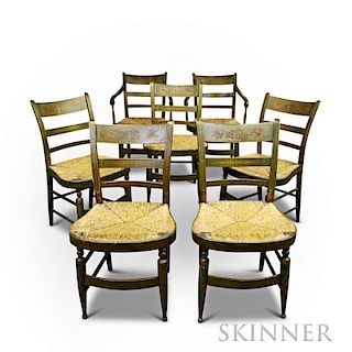 Set of Seven Paint-decorated Fancy Chairs
