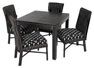 Karl Springer Faux Shagreen Games Table, Four Chairs
