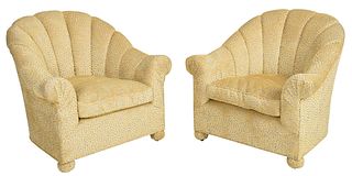 Pair Modern Upholstered Club Chairs