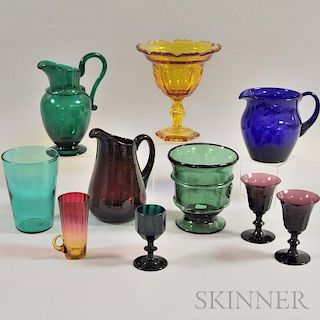 Ten Colored Glass Vessels