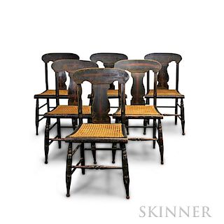 Set of Six Paint-decorated Caned Side Chairs