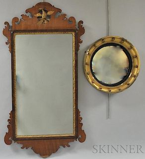 Chippendale Carved Mahogany Scroll-frame Mirror and a Classical Gilt-gesso Convex   Mirror