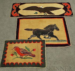 Three Hooked Rugs with Animals