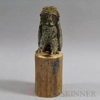 Patinated Cast Iron Owl on Log Stand