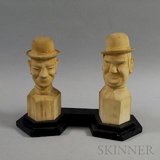Carved Pine Laurel and Hardy Figures on Stand