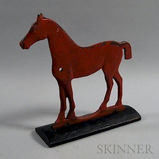 Red-painted Cast Iron Short Tail Pony Windmill Weight on Stand