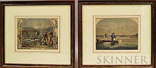 Two Framed Hand-colored Fishing Engravings