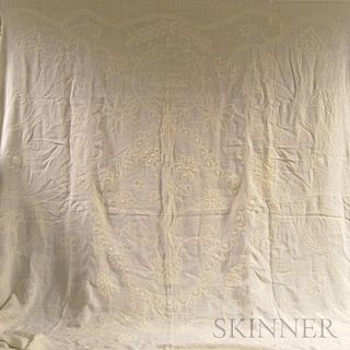 Embroidered White Cotton Bedcover