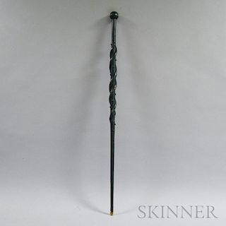 Carved and Green-painted Folk Art Cane