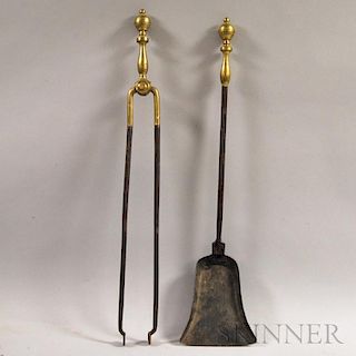 Pair of Brass and Iron Fire Tools