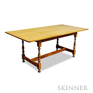 Contemporary Tiger Maple Stretcher-base Table