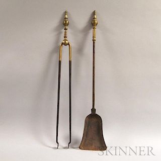 Pair Brass and Iron Fire Tools