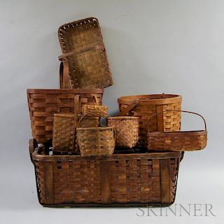 Nine Woven Splint Baskets