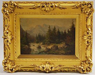 Julius Rose (New York, 1828-1911)       Mountain Landscape.