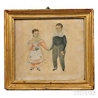 Framed Portrait Miniature of a Boy and Girl