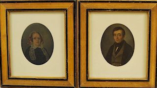 Pair of Framed Oil on Board Portraits