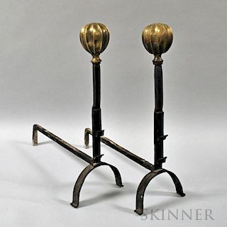 Brass and Wrought Iron Ball-top Andirons