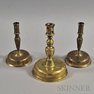 Three Turned Brass Candlesticks