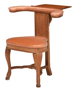 Queen Anne Style Oak Leather Upholstered Music Chair