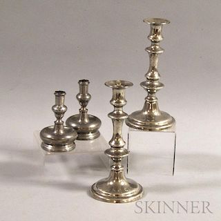 Two Pairs of Pewter Candlesticks