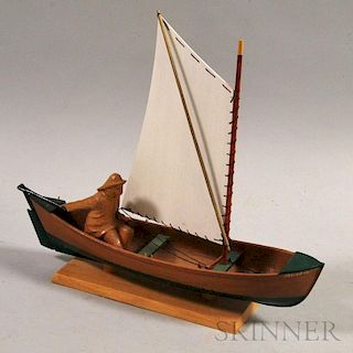 Carved and Painted Sailboat and Fisherman