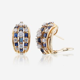 A pair of sapphire, diamond, eighteen karat gold, and platinum earrings, Oscar Heyman