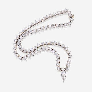A diamond and fourteen karat white gold rivière necklace