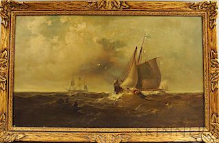 Franklin Briscoe (Pennsylvania/Maryland, 1844-1903)       Coastal View with Ships.