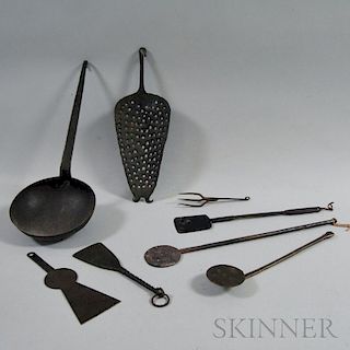 Eight Wrought Iron Hearth Tools