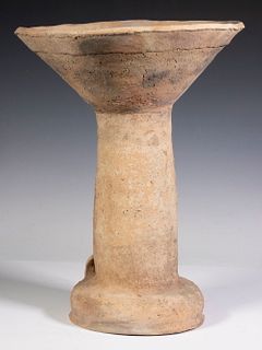 NEOLITHIC CHINESE/BACTRIAN OVERSIZED HOLLOW BURIAL CHALICE, 11TH C. BC