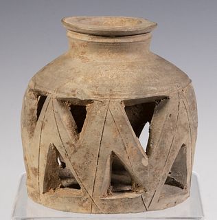ARCHAIC CHINESE PIERCED POTTERY VESSEL