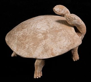 RARE CHINESE HAN DYNASTY TWO-HEADED TORTOISE FORM COVERED INK STONE