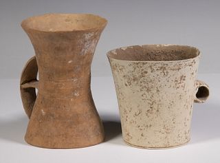 (2) CHINESE HAN DYNASTY POTTERY HANDLED CUPS