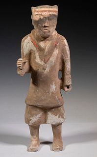 CHINESE HAN DYNASTY (206 BC - 220 AD) POTTERY FIGURE OF A TOMB GUARDIAN