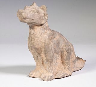 EASTERN CHINESE HAN DYNASTY (206 BC - 220 AD) GREY CLAY FIGURINE OF A DOG