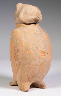 CHINESE HAN DYNASTY (206 BC - 220 AD) POTTERY OWL-FORM JAR WITH REMOVEABLE HEAD