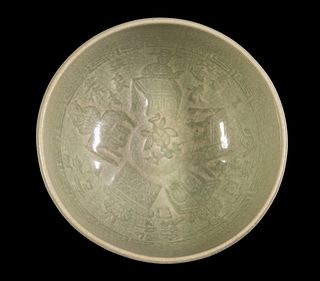 LATE SONG DYNASTY LONGQUAN CELADON DECORATED YAOZHOU WARE DEEP BOWL