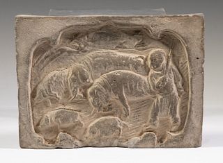 CHINESE SONG DYNASTY SCULPTED GREY CLAY PLAQUE