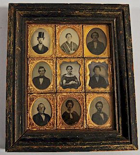 Nine Ambrotypes and Tintypes in a Common Frame